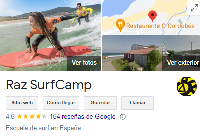 Perfil de surfcamp en Google My Business