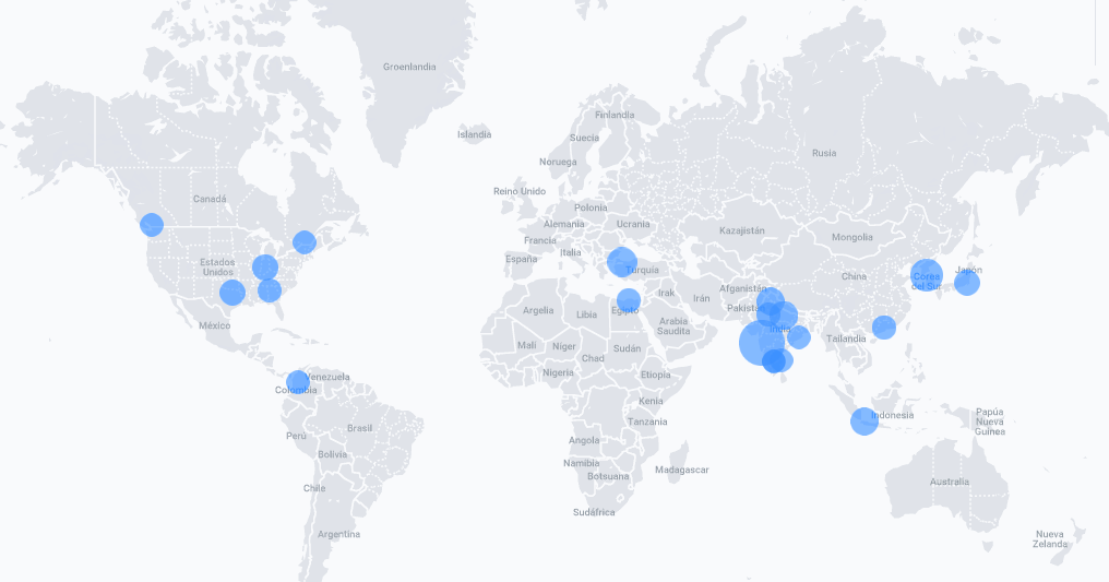 Mapa de tráfico por países en Google Analytics 4